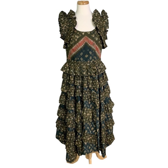 ULLA JOHNSON Nia asymmetric ruffled printed cotton poplin midi dress 8 NWT - Picture 5 of 12